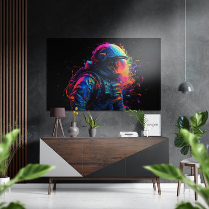 Rainbow Burst on Black Astronaut Brushed Aluminum Dibond Wall Art