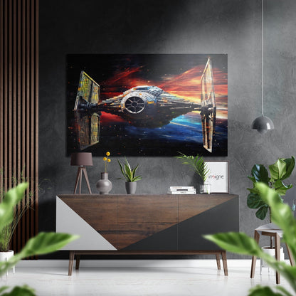 Fiery Nebula Cruiser Starfighter Brushed Aluminum Dibond Wall Art