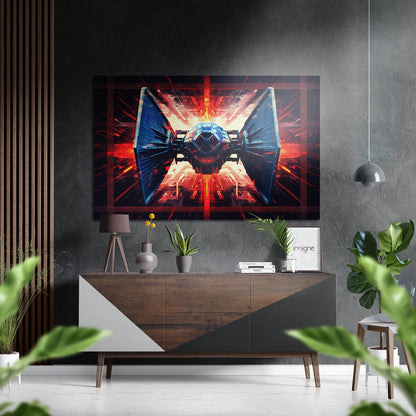 Red Light Burst Front View Starfighter Brushed Aluminum Dibond Wall Art