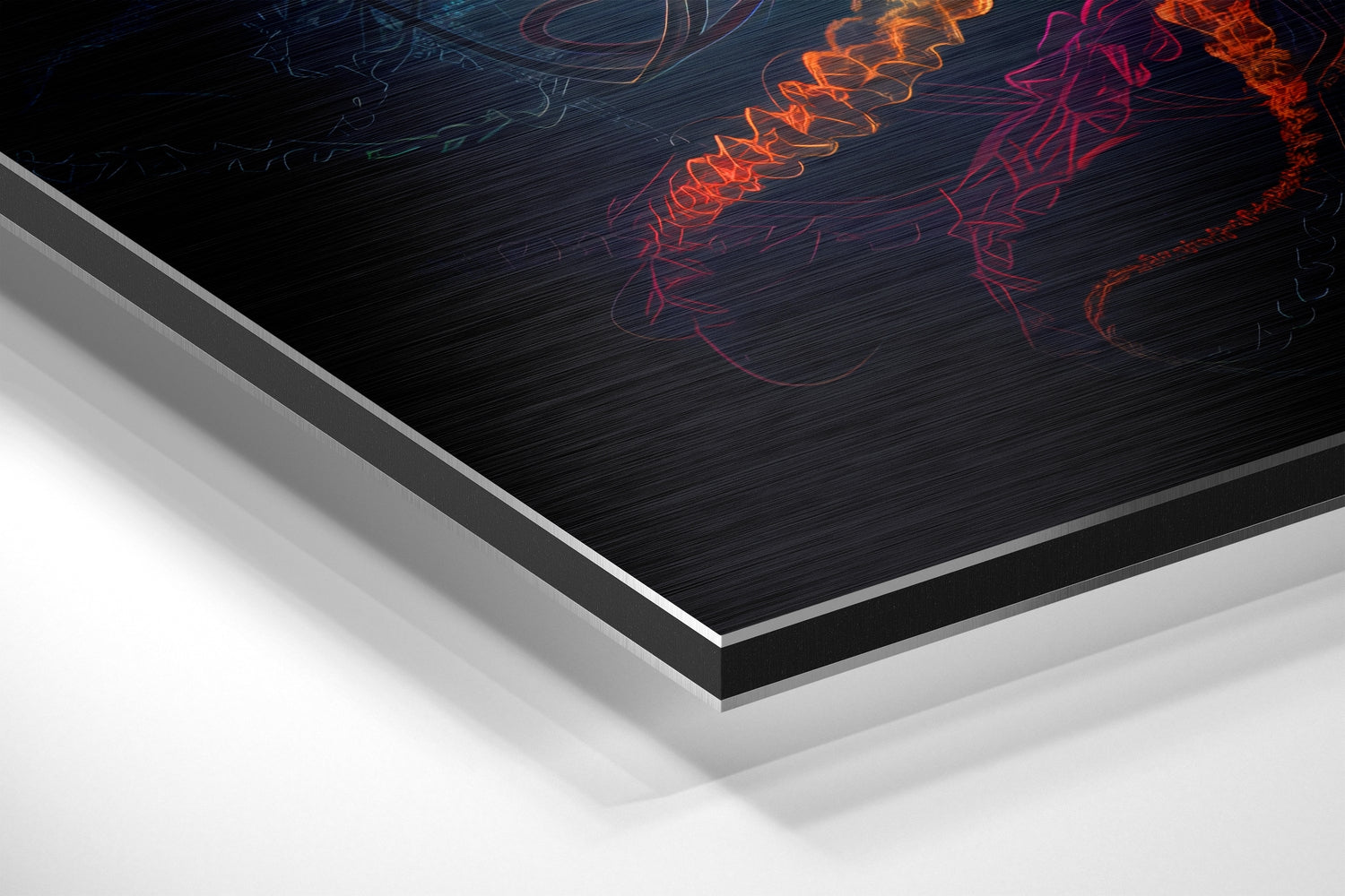 Single Neon Jellyfish on Black Brushed Aluminum Dibond Wall Art