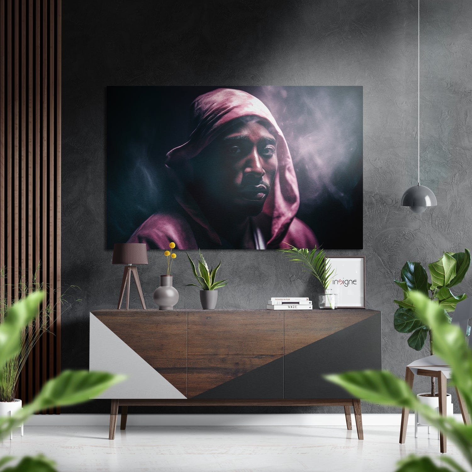 Pink Hooded Rapper In Smoke Brushed Aluminum Dibond Wall Art