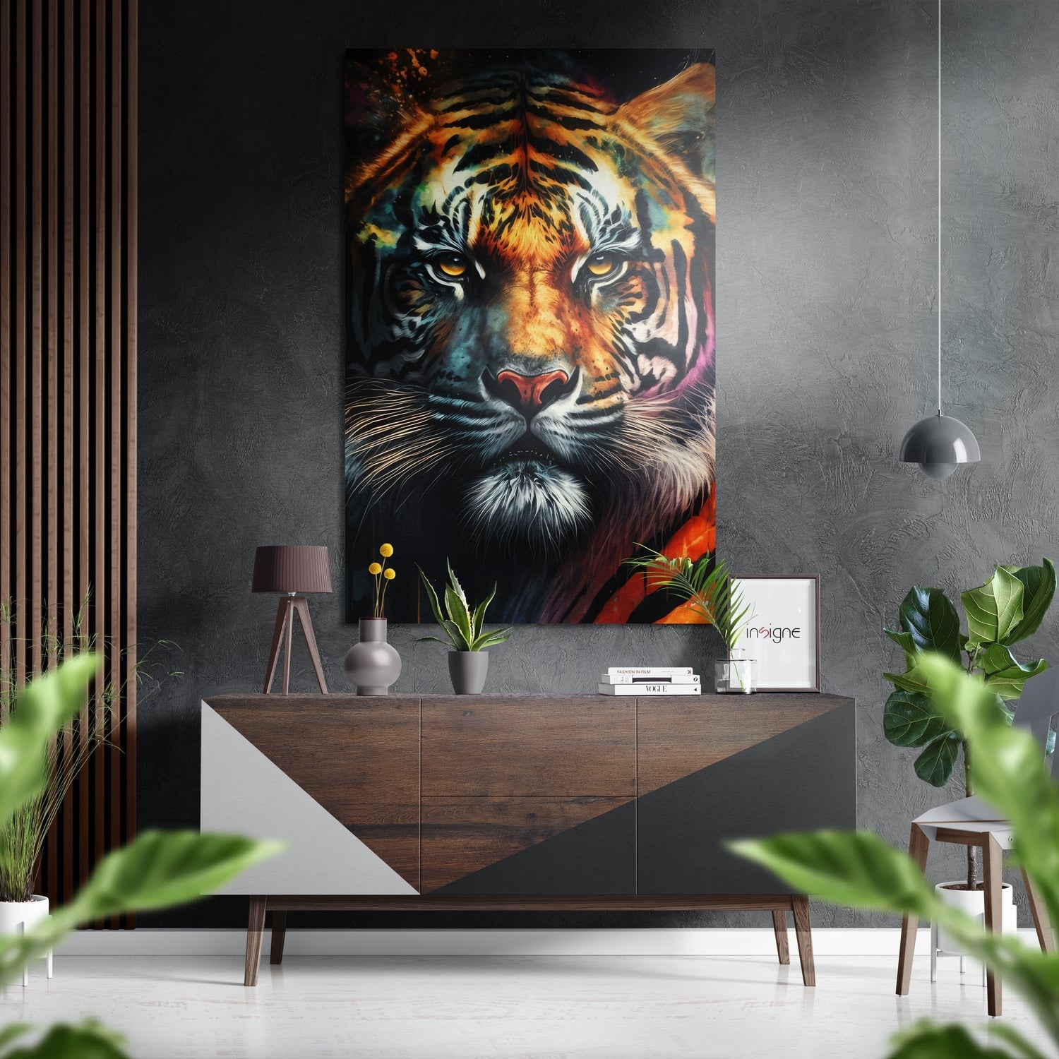 Color Splash Tiger Face Amber Eyes Brushed Aluminum Dibond Wall Art