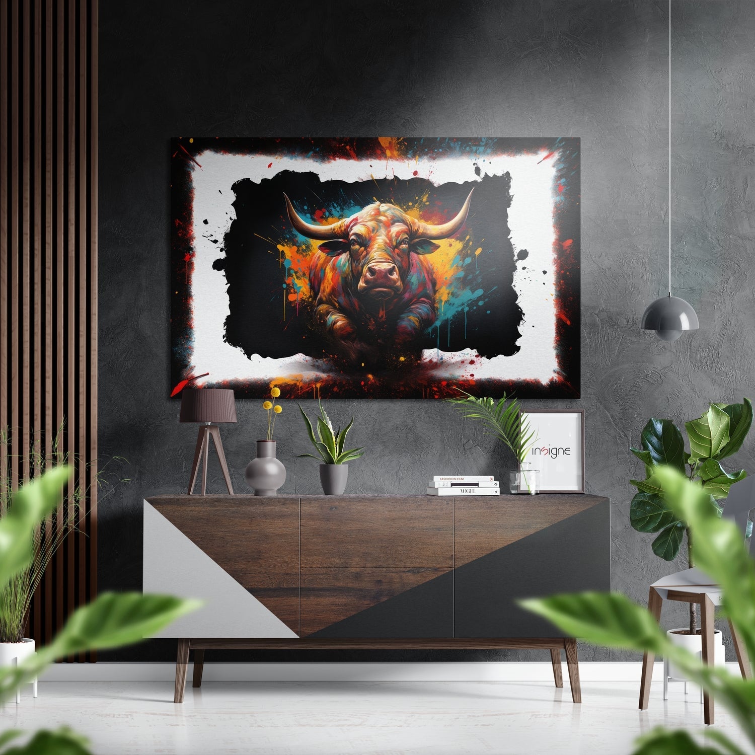 Torn Frame Border Bull Portrait Brushed Aluminum Dibond Wall Art