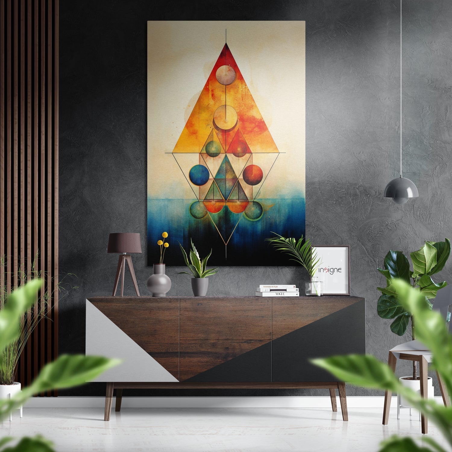 Sacred Geometry Triangle Orbs Brushed Aluminum Dibond Wall Art