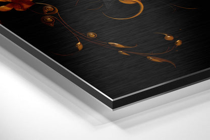 Orange And Grey Ornate Lotus Bloom Brushed Aluminum Dibond Wall Art