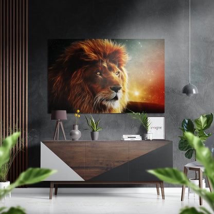 Fiery Mane Lion Starry Sunset Brushed Aluminium Dibond Wall Art