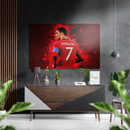 Number 7 Red Jersey Back View Brushed Aluminium Dibond Wall Art