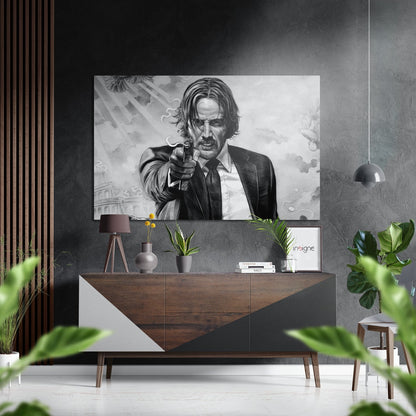 Monochrome Suited Marksman Aiming Brushed Aluminium Dibond Wall Art