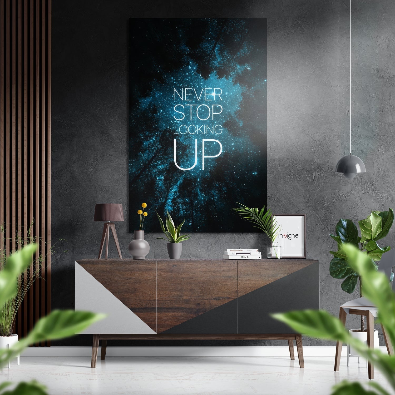 Never Stop Looking Up Teal Starfield Brushed Aluminium Dibond Wall Art
