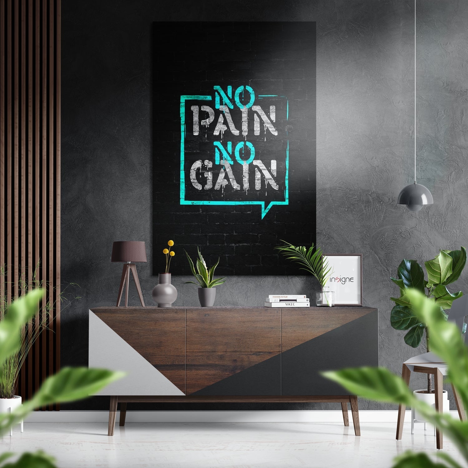 Turquoise Outline Stencil Brick Quote Brushed Aluminium Dibond Wall Art