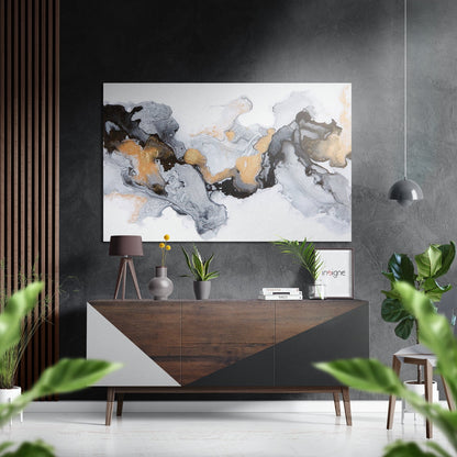 Gold Vein Gray Ink Marble Brushed Aluminium Dibond Wall Art