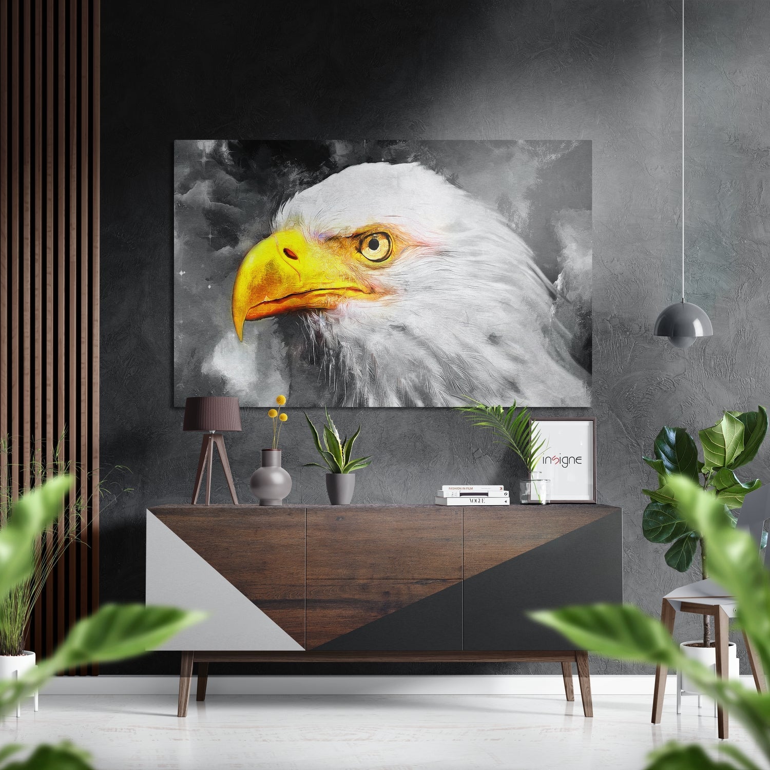 Yellow Beak Gray Storm Eagle Brushed Aluminum Dibond Wall Art