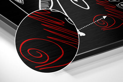 White Line Faces Red Scratches Brushed Aluminium Dibond Wall Art