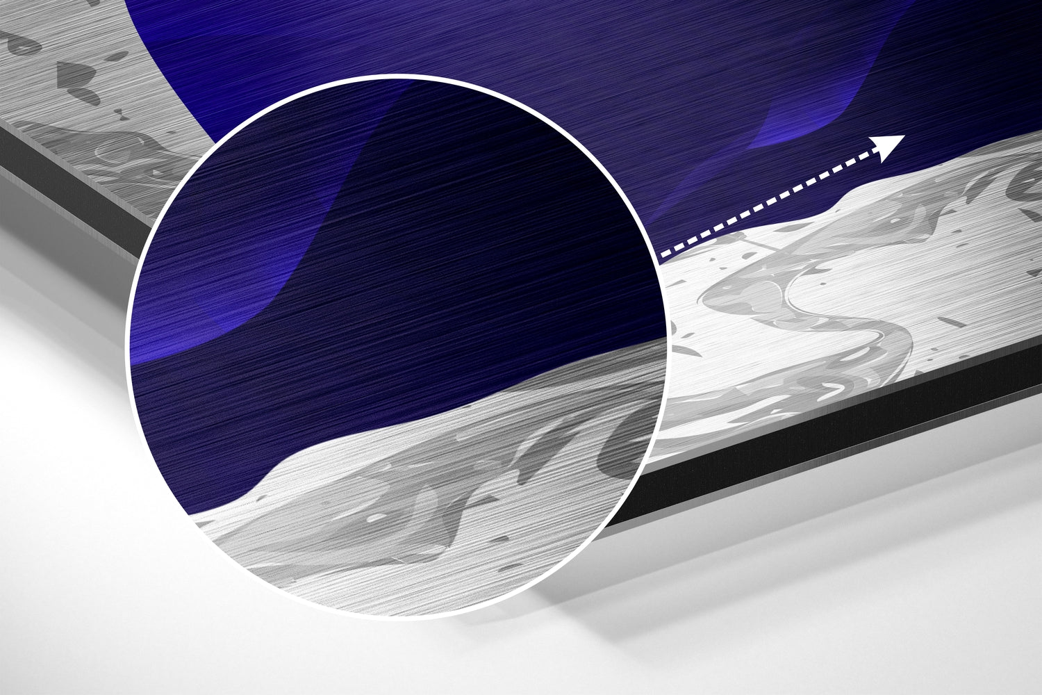 Navy Blue Petals Gold Quill Marble Brushed Aluminium Dibond Wall Art