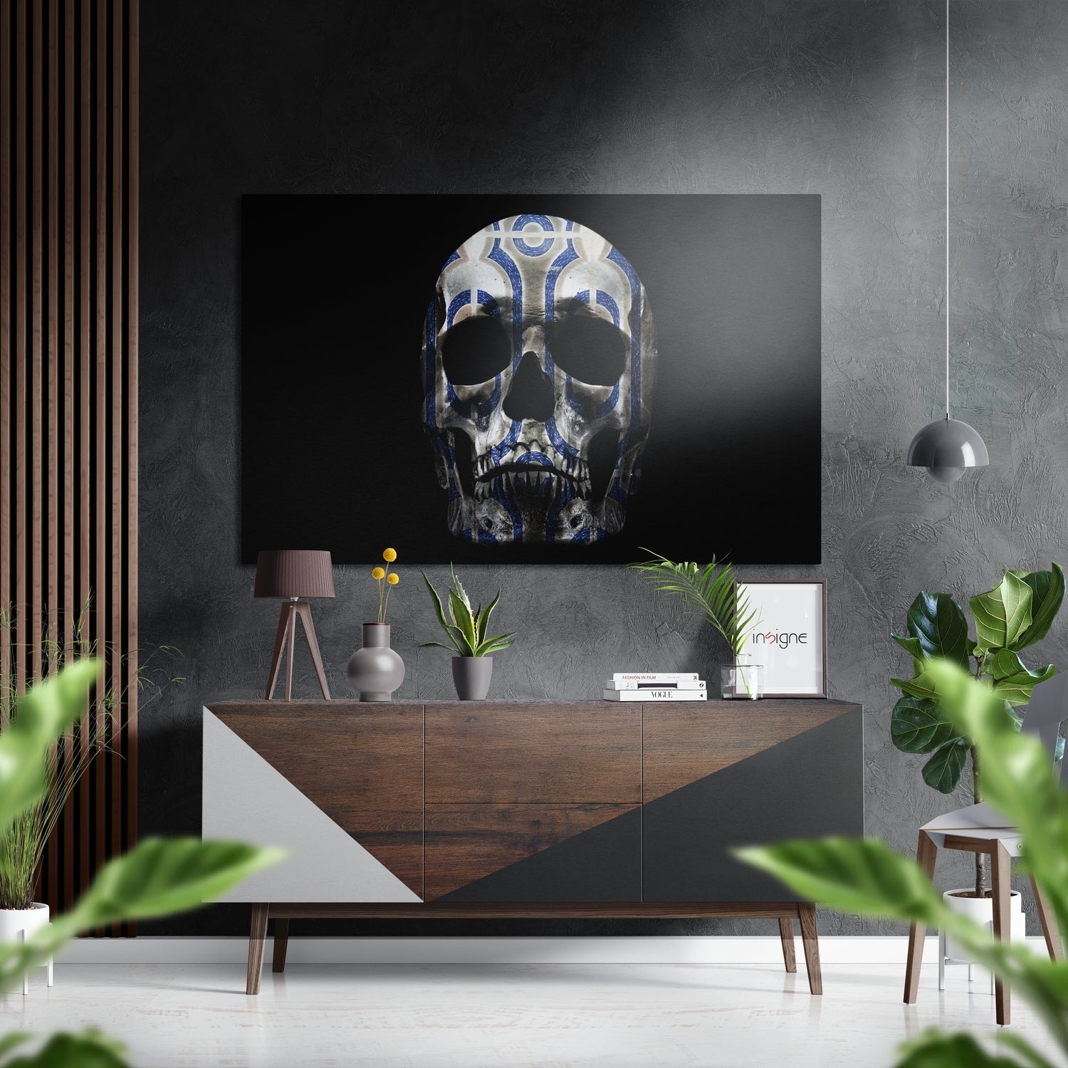 Blue Pattern Skull Brushed Aluminium Dibond Wall Art
