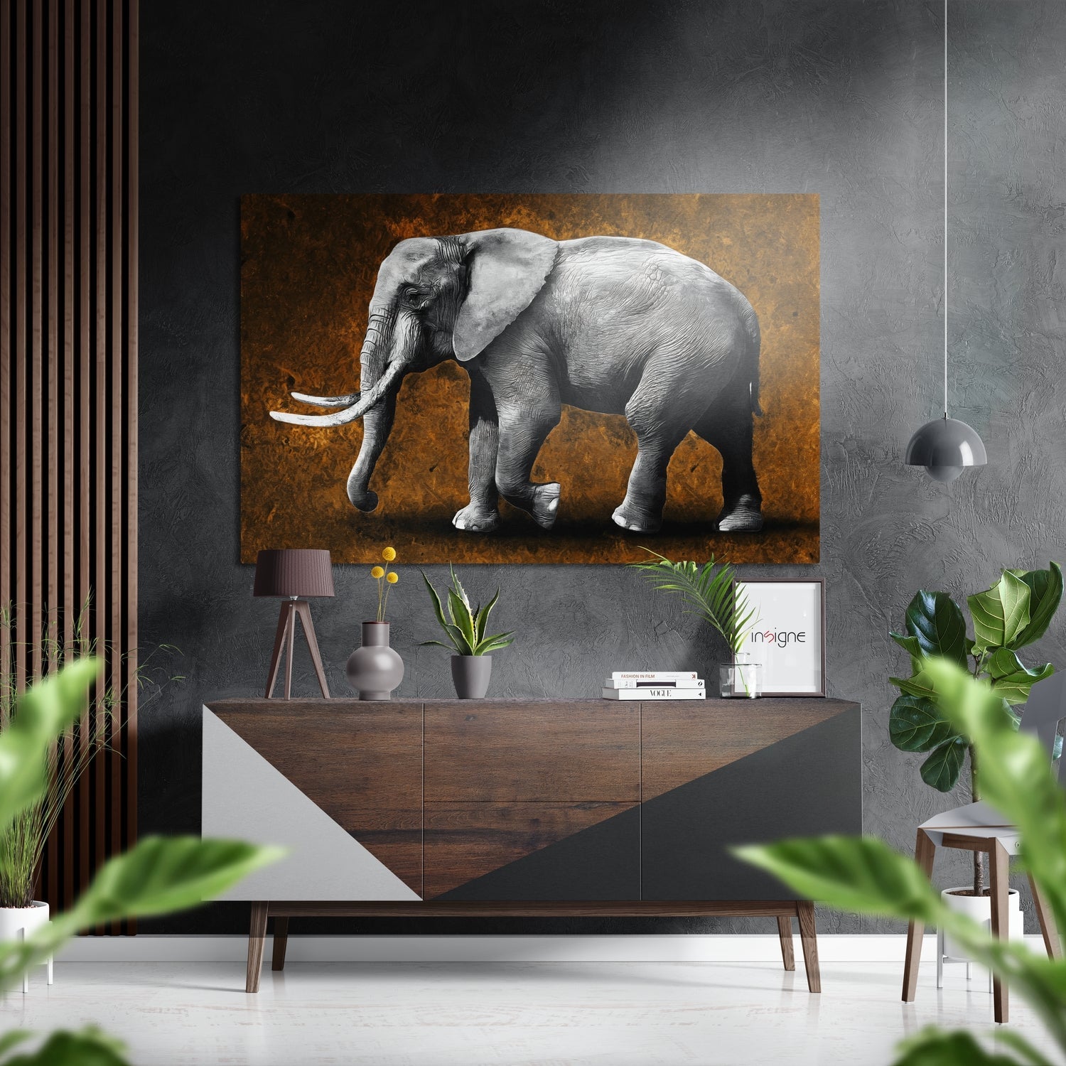 Gray Elephant Amber Backdrop Brushed Aluminium Dibond Wall Art