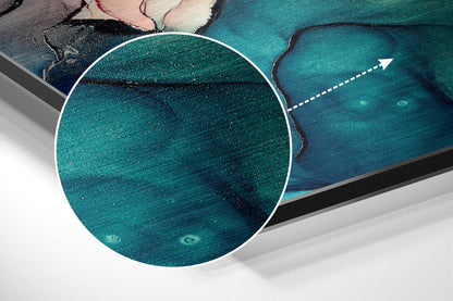 Teal Ochre Alcohol Ink Marble Brushed Aluminium Dibond Wall Art
