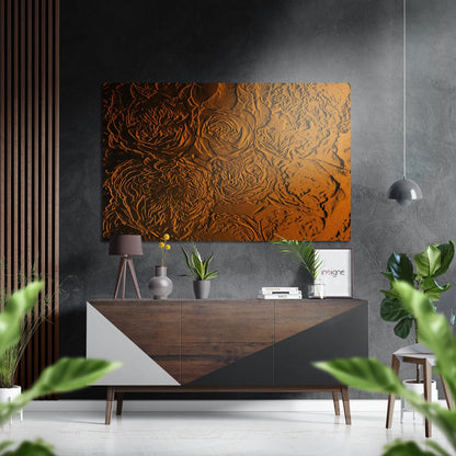 Copper Embossed Roses Relief Brushed Aluminium Dibond Wall Art