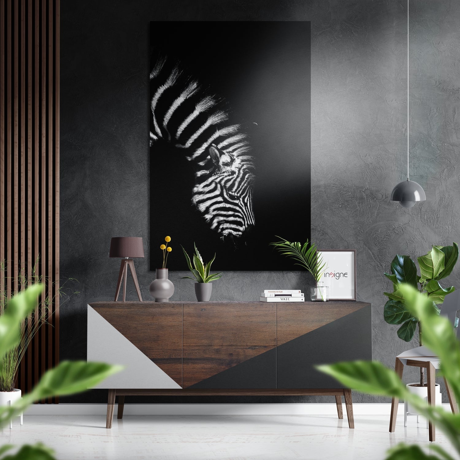 Dark Shadow Zebra Profile Portrait Brushed Aluminium Dibond Wall Art