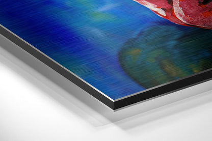 Red and Blue Painted Woman Portrait Brushed Aluminium Dibond Wall Art