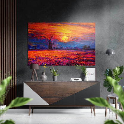 Sunset at the Windmill Brushed Aluminium Dibond Wall Art