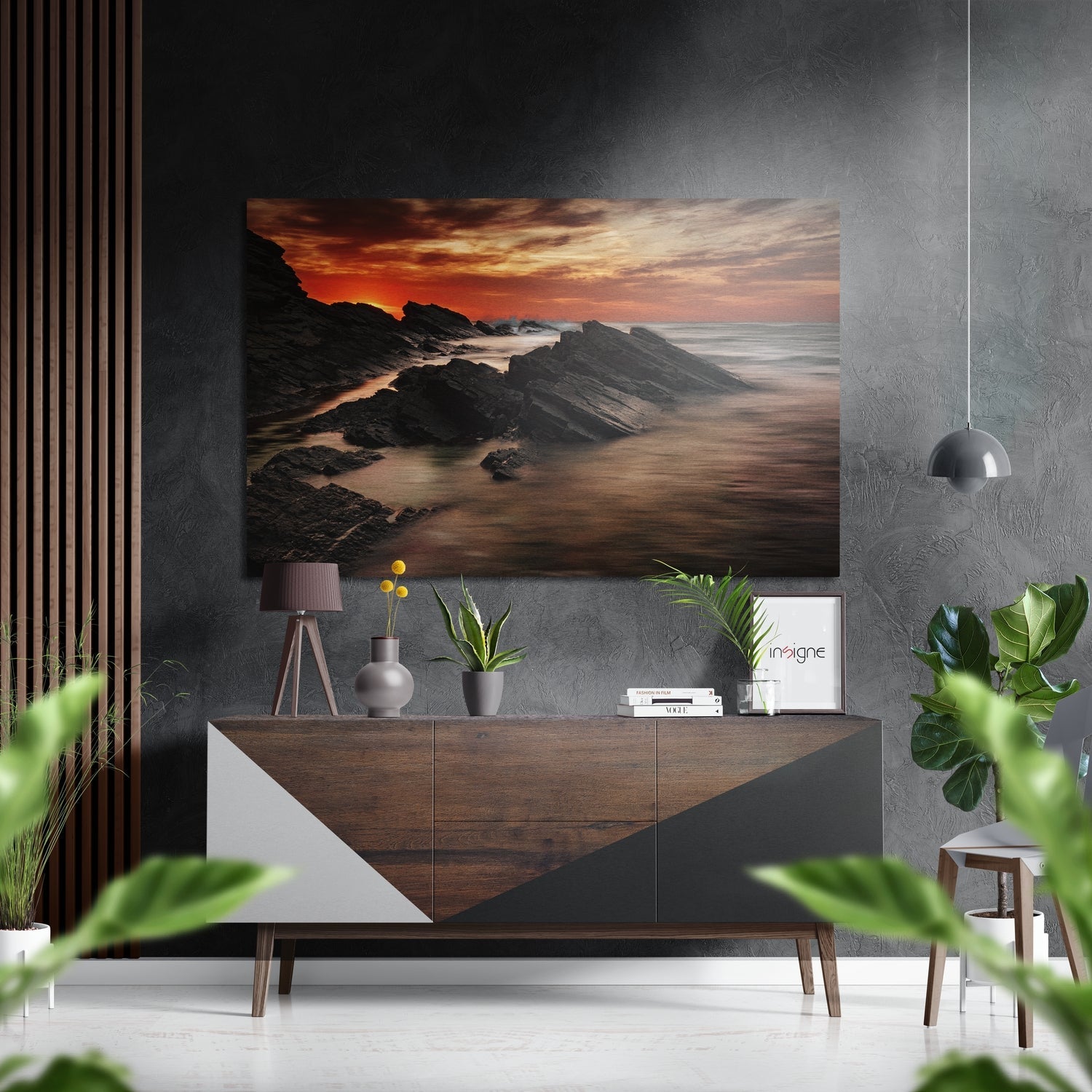 Sunset and Mountains Brushed Aluminium Dibond Wall Art