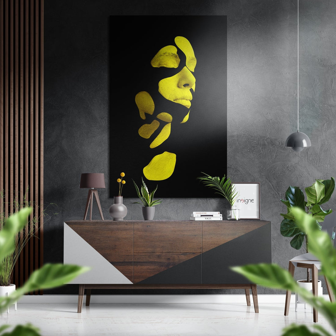 Yellow Fragmented Woman Face Brushed Aluminium Dibond Wall Art