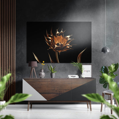 Golden Flower Brushed Aluminium Dibond Wall Art