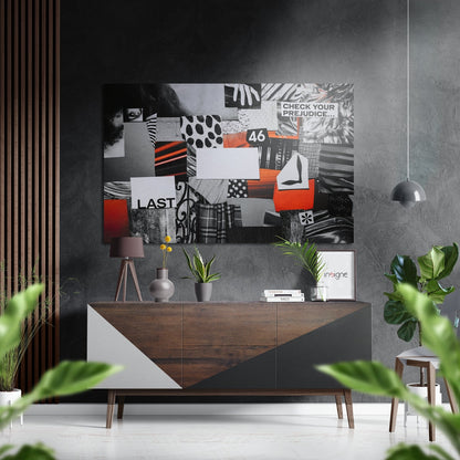Red and Black Magazine Collage Brushed Aluminium Dibond Wall Art