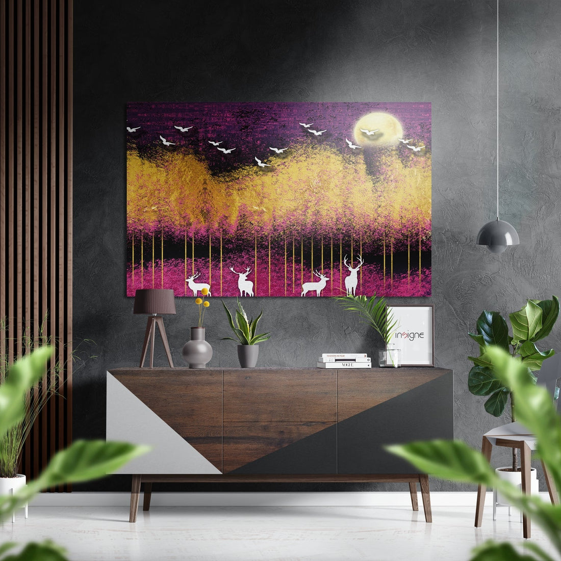 White Deer Purple Drip Moon Brushed Aluminium Dibond Wall Art