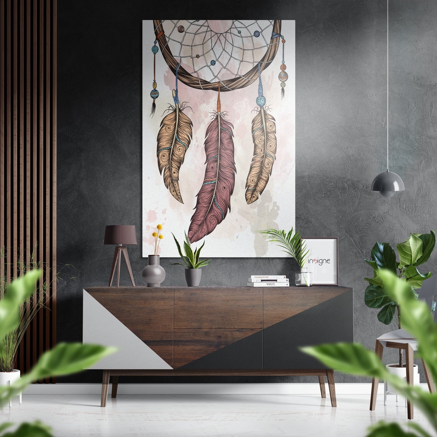 Blush Pink Feather Dream Catcher Brushed Aluminium Dibond Wall Art