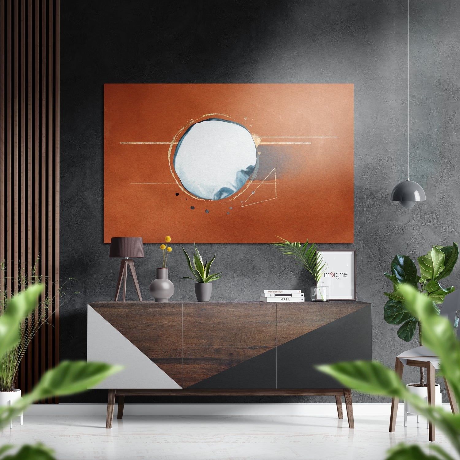 Burnt Orange Abstract Moon Circle Brushed Aluminium Dibond Wall Art