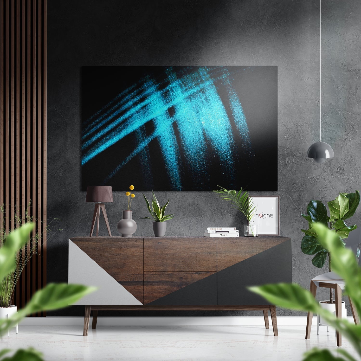 Turquoise Brushstroke on Black Brushed Aluminium Dibond Wall Art