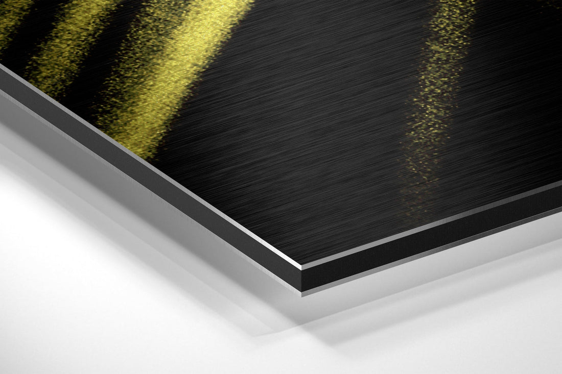 Yellow Brushstroke on Black Brushed Aluminium Dibond Wall Art