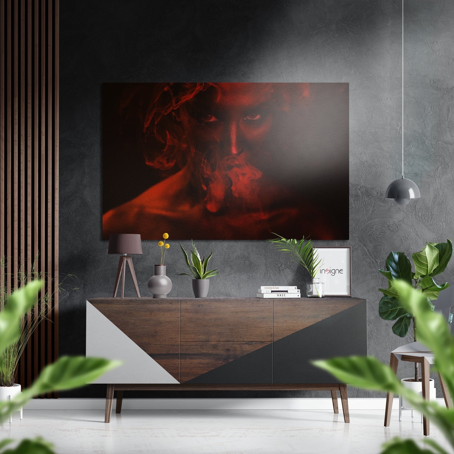 Red Smoke Brushed Aluminium Dibond Wall Art