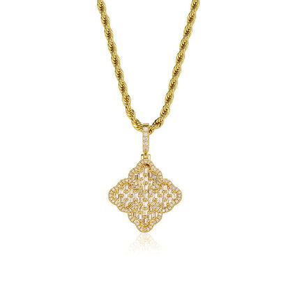 Full-diamond zircon four-leaf clover necklace