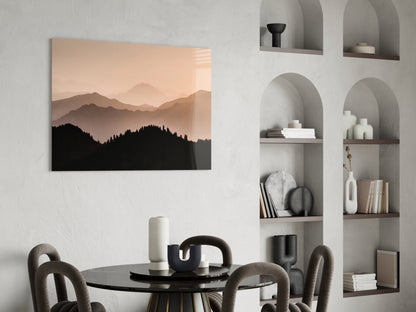 Sepia Layered Ridges and Pine Forest Glass Wall Art