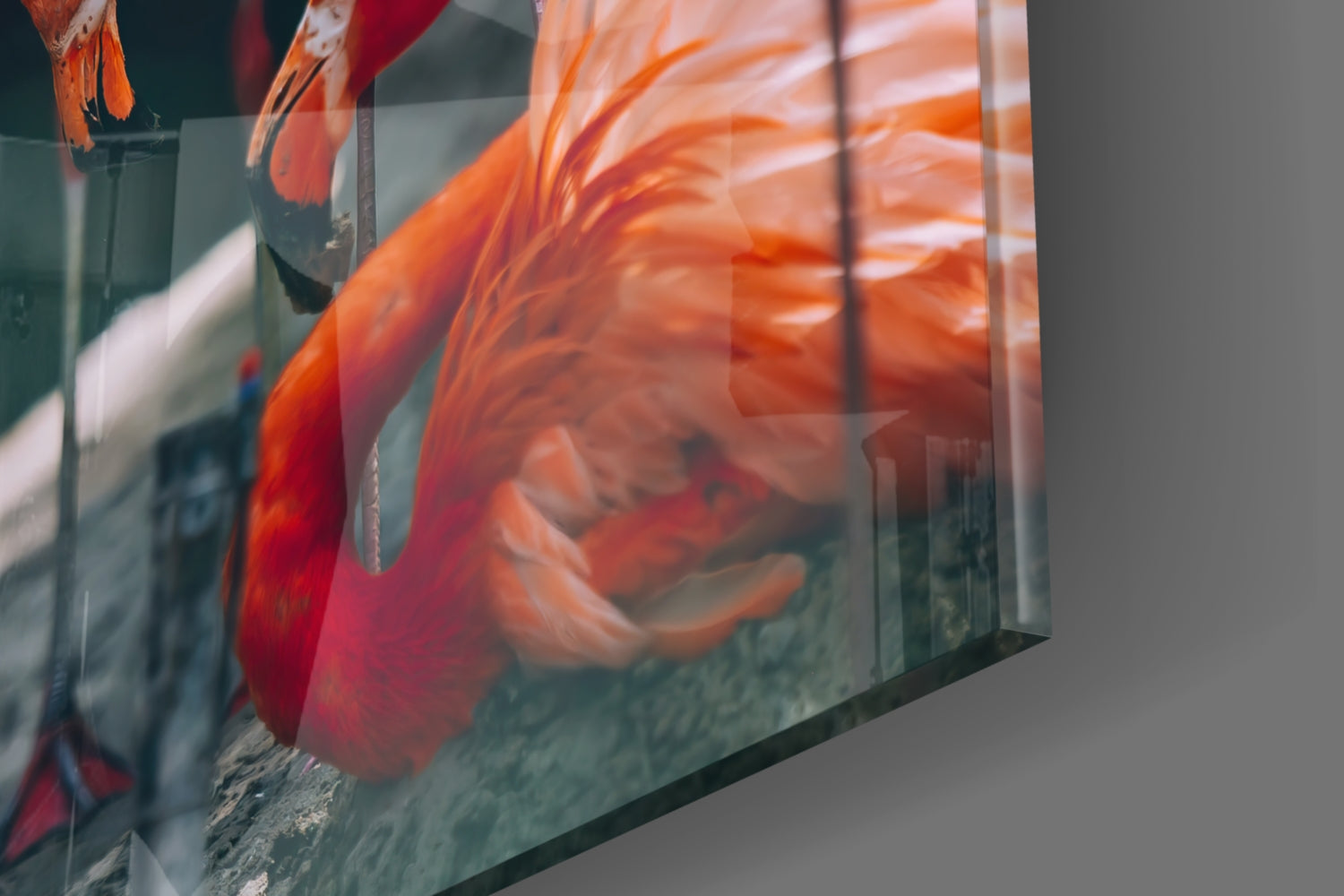 Tropical Foliage Pink Flamingo Flock Glass Wall Art