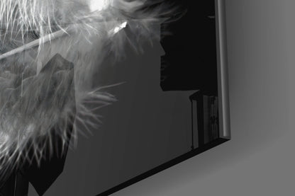 Soft White Feather Black Glass Wall Art