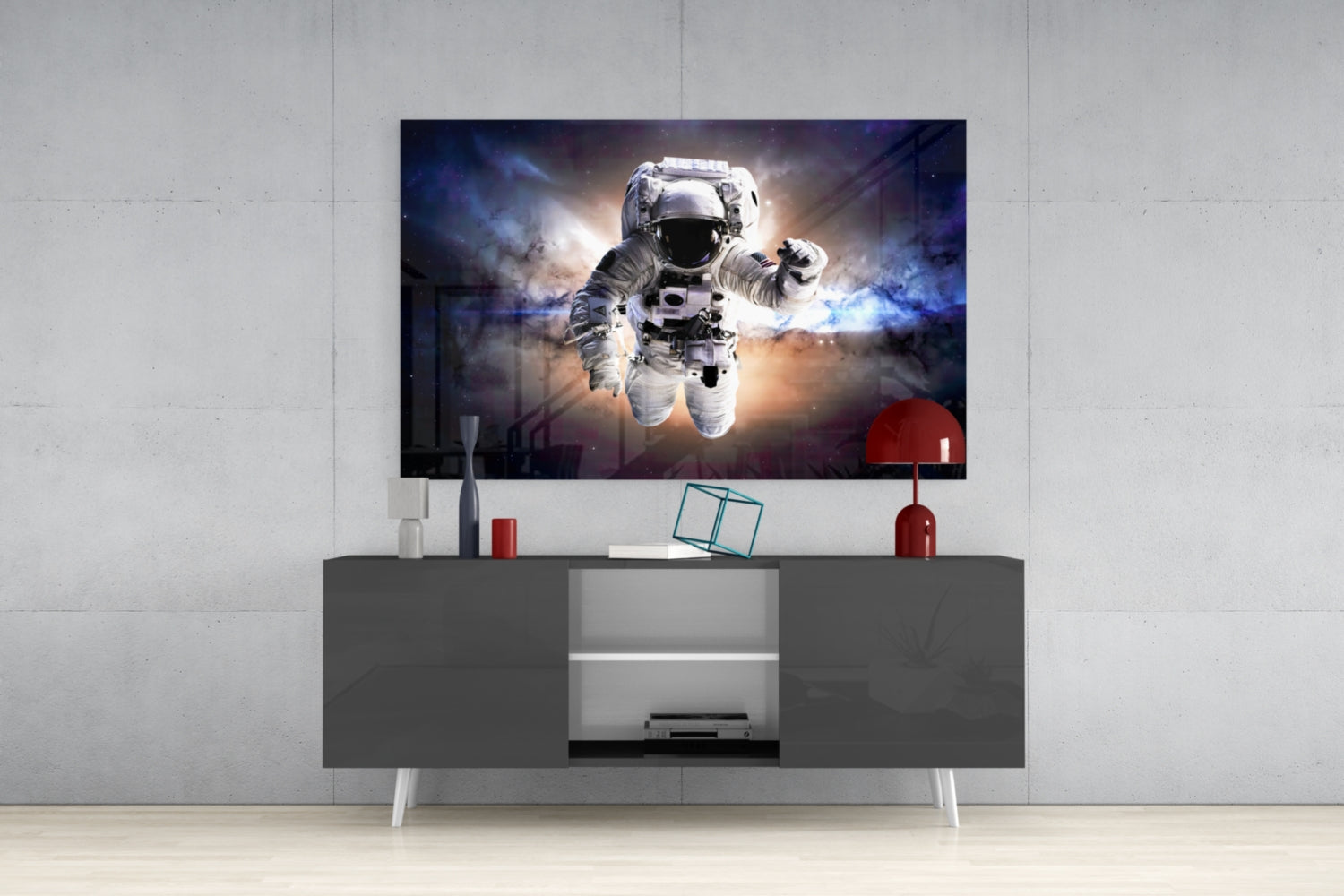 Warm Nebula Floating Astronaut Glass Wall Art