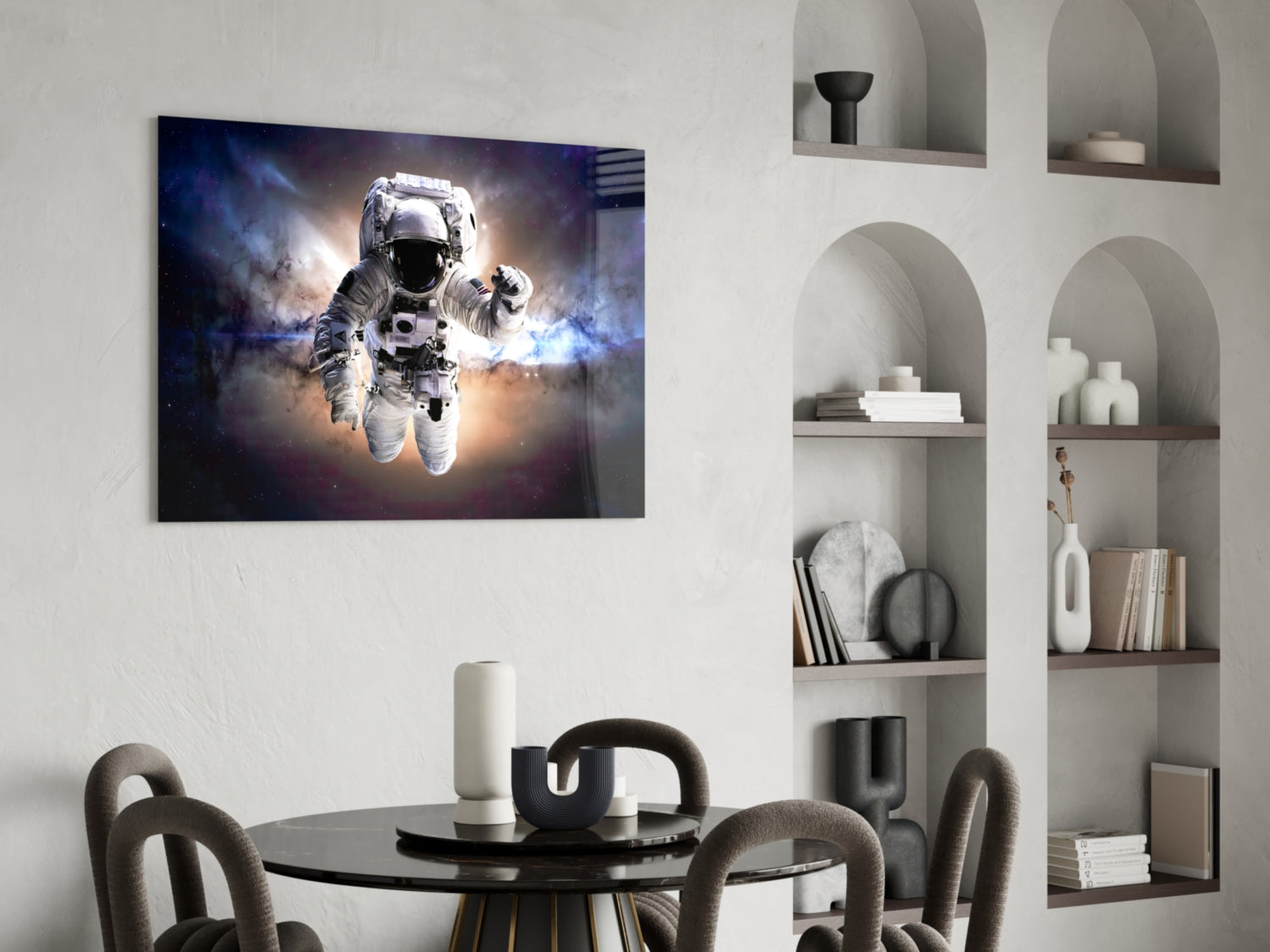 Warm Nebula Floating Astronaut Glass Wall Art
