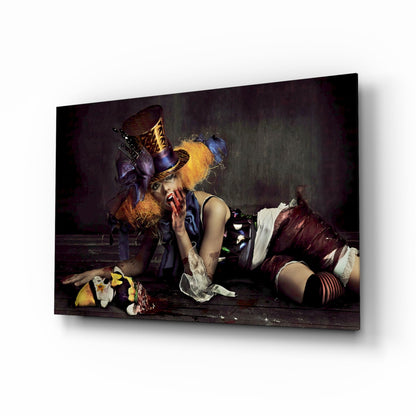 Reclining Circus Jester Woman Glass Wall Art