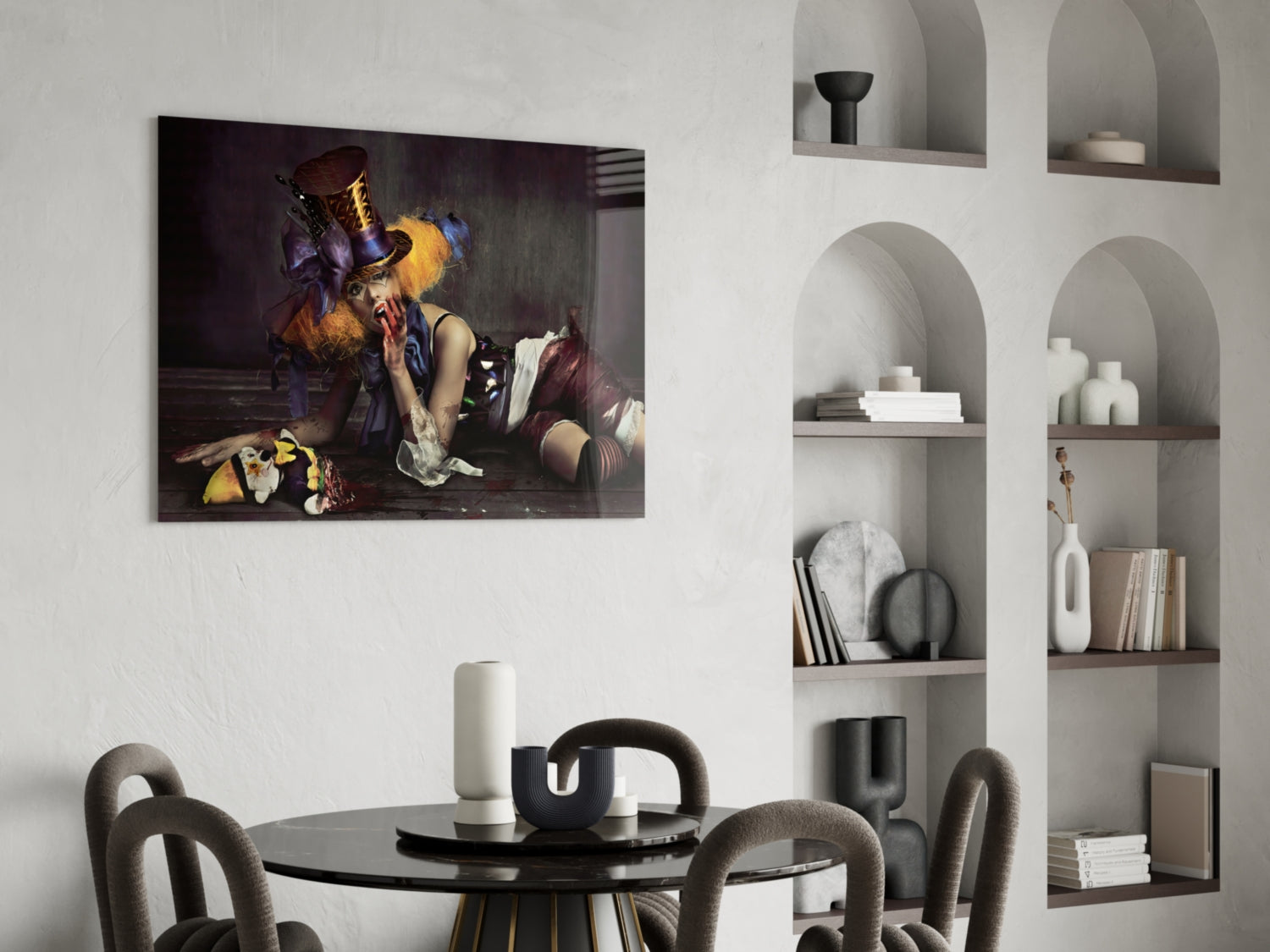 Reclining Circus Jester Woman Glass Wall Art