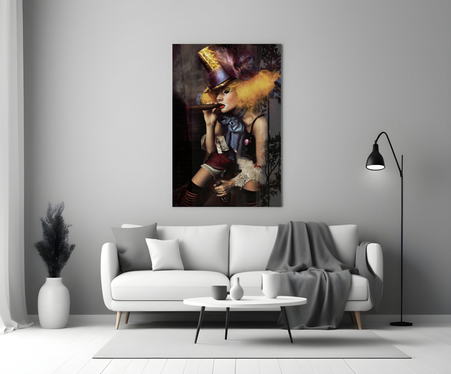 Top Hat Jester Woman With Cigar Glass Wall Art