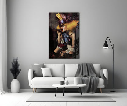Top Hat Jester Woman With Cigar Glass Wall Art