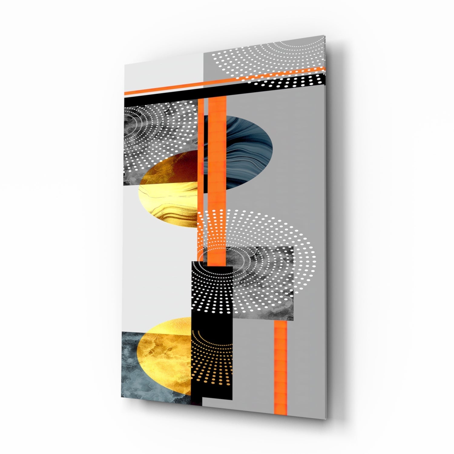 Orange Gold Geometric Circles Glass Wall Art