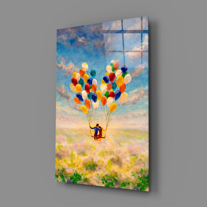 Balloon Swing Ride Over Meadow Glass Wall Art