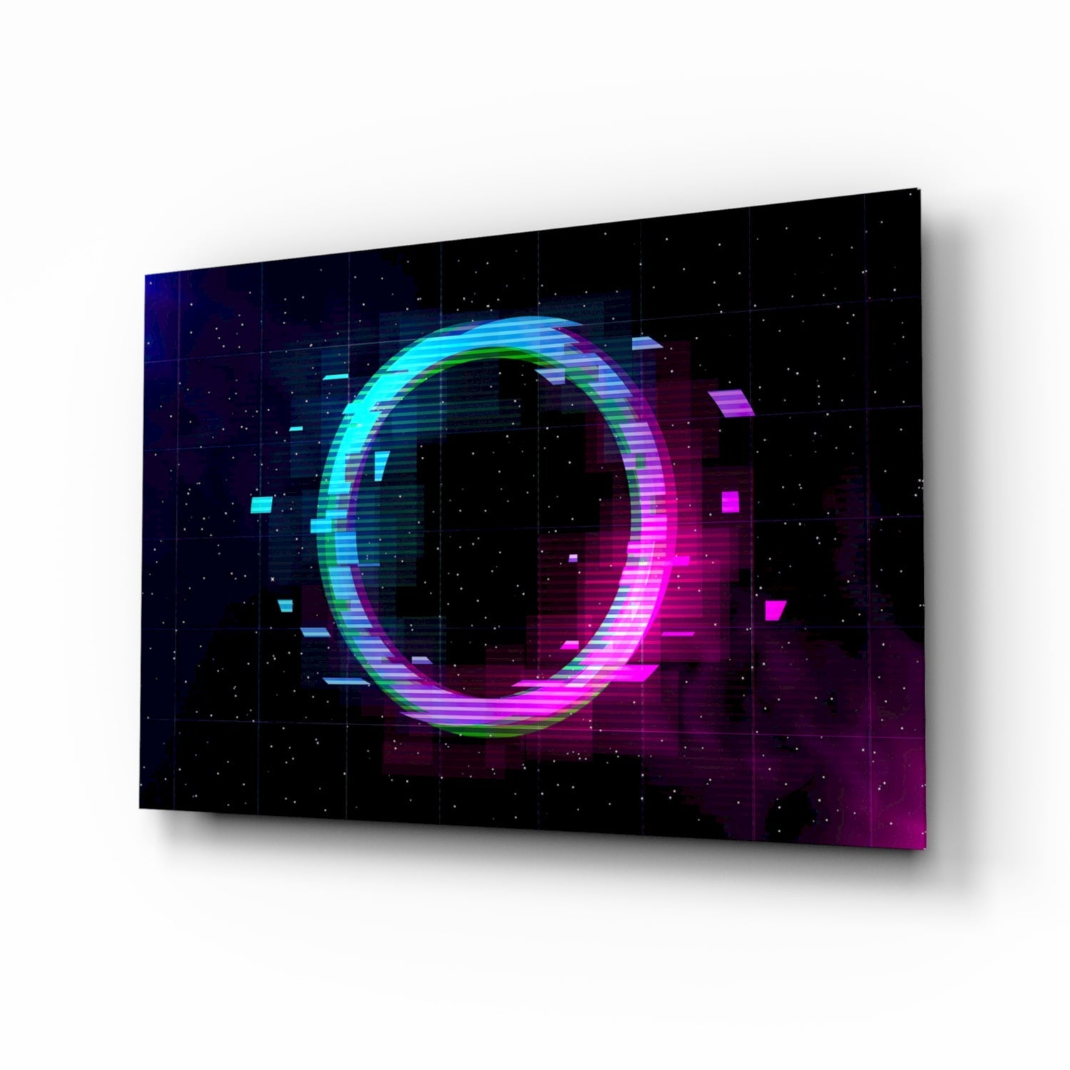Glitch Neon Ring Magenta Haze Glass Wall Art