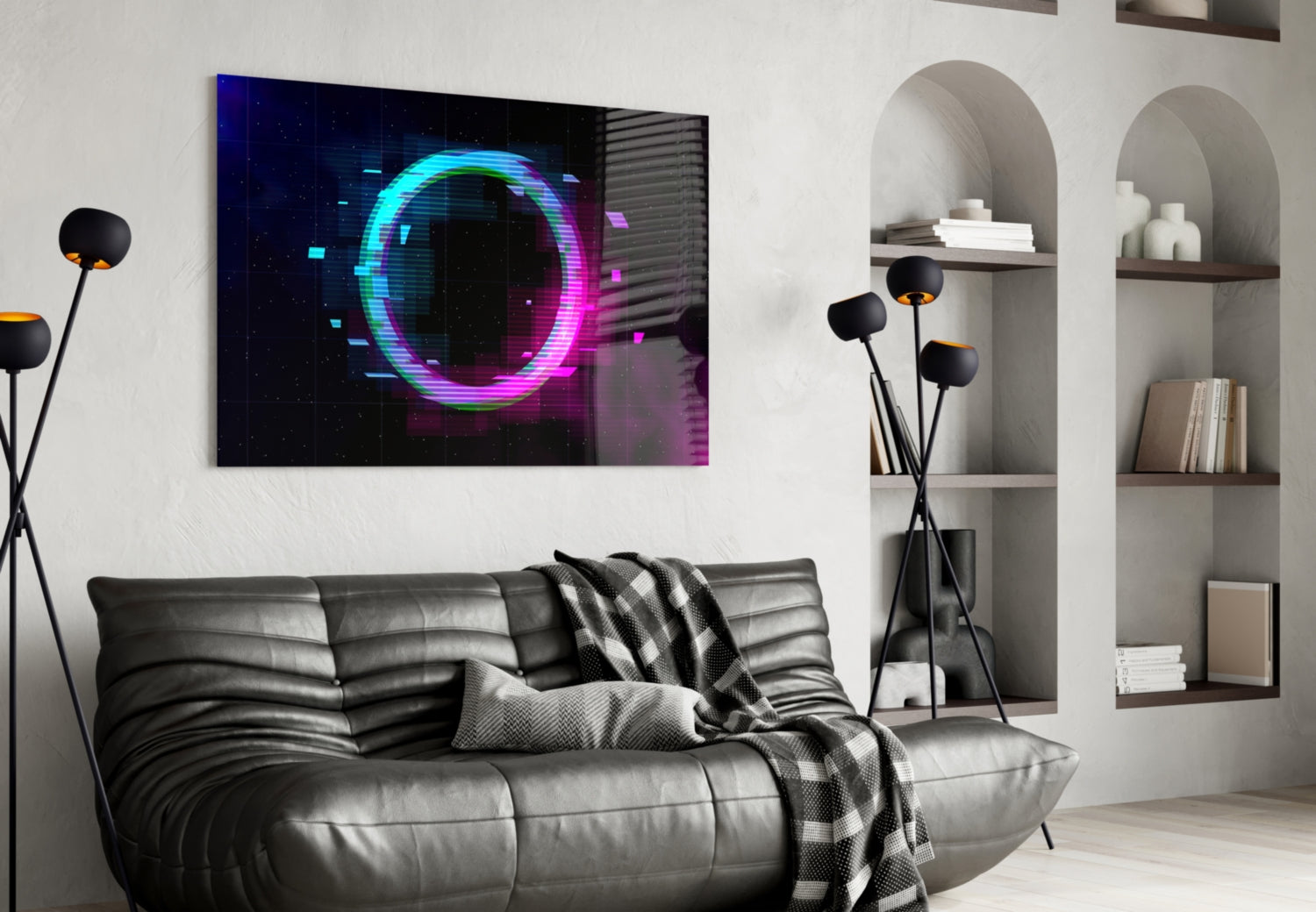 Glitch Neon Ring Magenta Haze Glass Wall Art