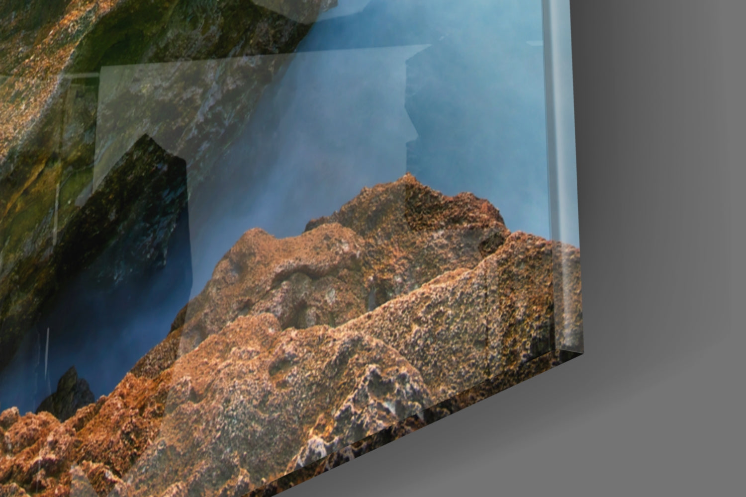 Coastal Rocks Misty Sunset Glass Wall Art